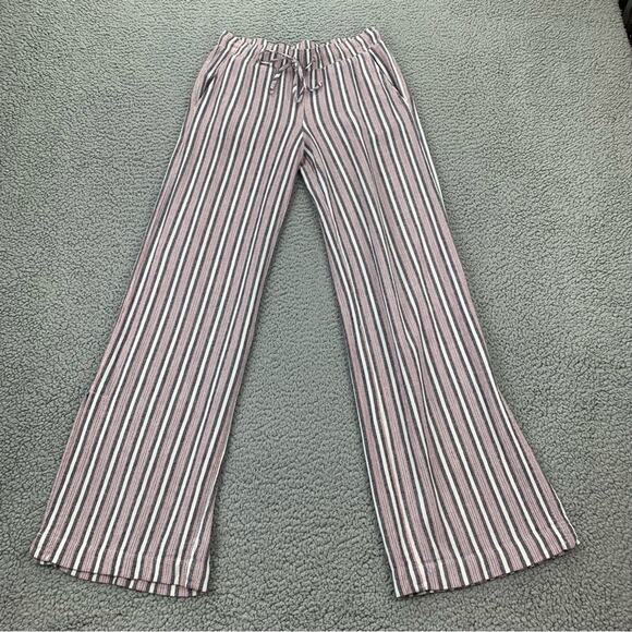 Anthropologie Cloth & Stone Rayon Linen Striped Wide Leg Side Slit Pants Size XS - Picture 1 of 15